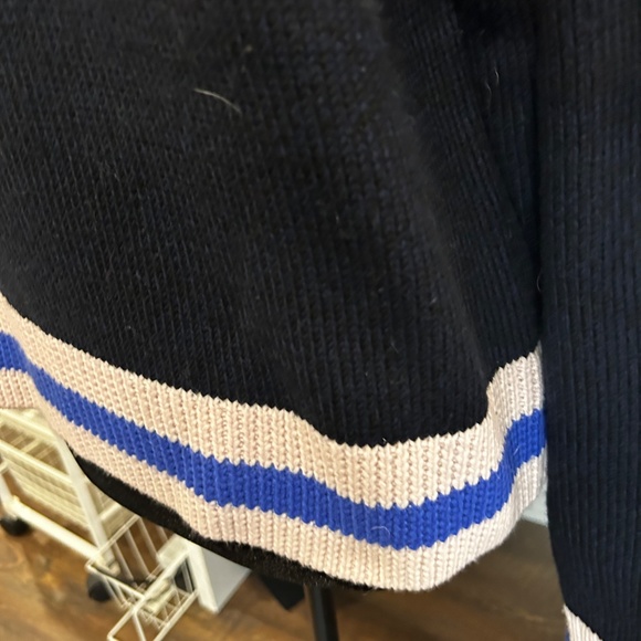 Rag & Bone 100% Extra Fine Merino Wool Navy Sweater with Light Pink Trim - Picture 4 of 8